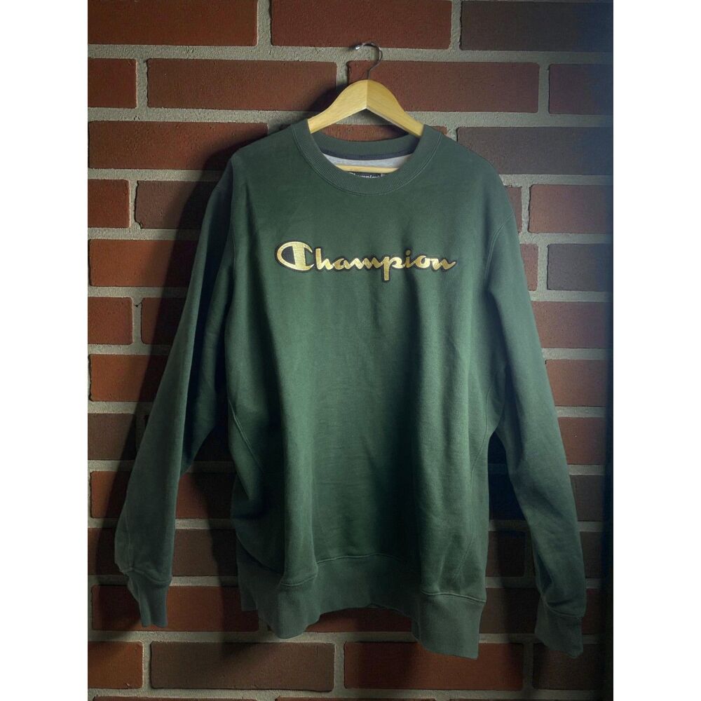 Champion Crewneck Sweatshirt – Forest Green Gold Script Logo – Size 2XL